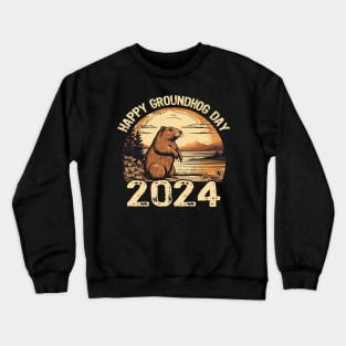 Retro Happy Groundhog Day 2024 Vintage Ground Hog Holiday Crewneck Sweatshirt